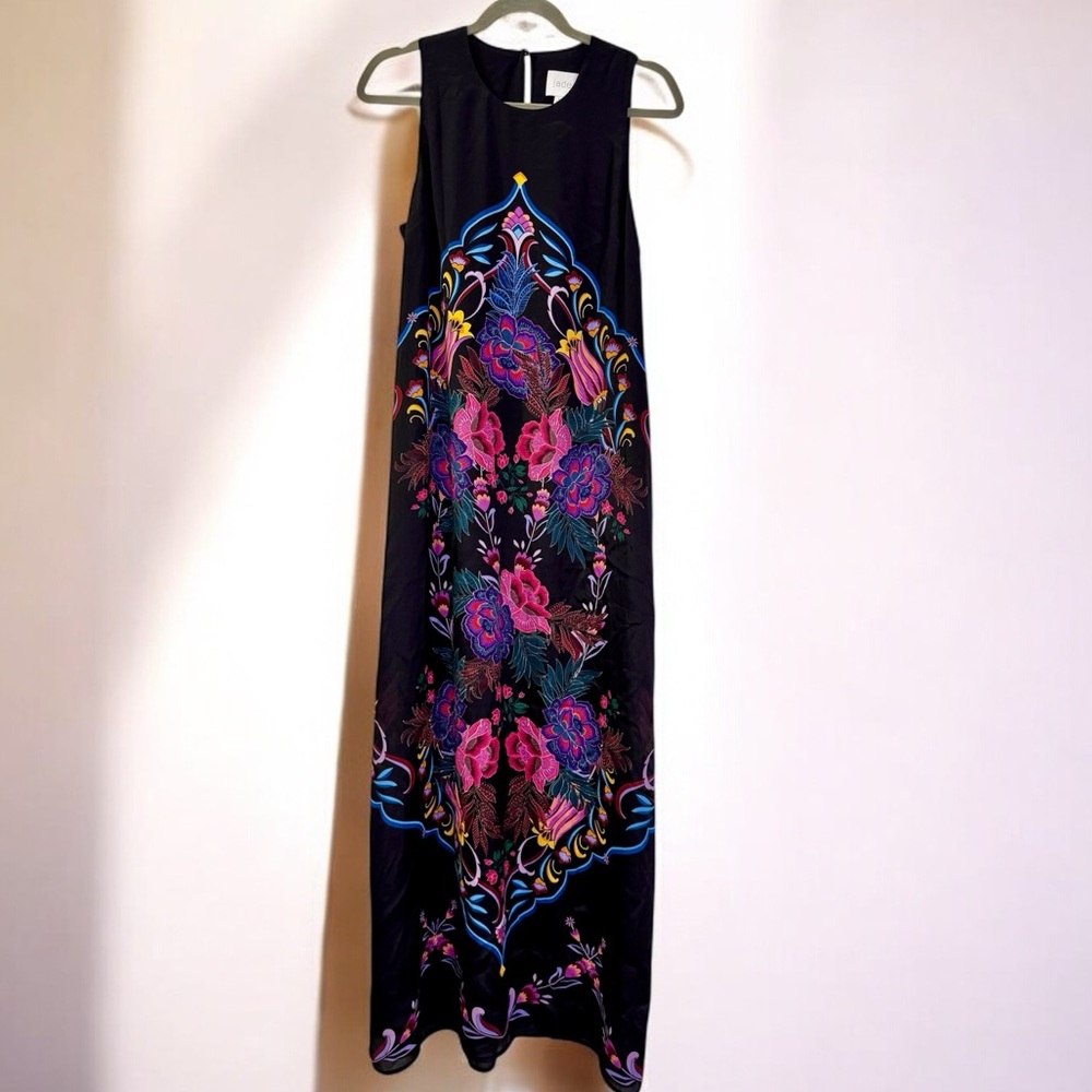 JADE BY JOHNNY WAS TATIANNA BLACK  KALEIDOSCOPE SILK MAXI DRESS SIZE S - Picture 2 of 11